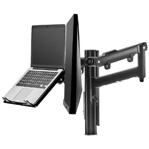 Atdec AWM Dual monitor arm solution - dynamic arms  - 135mm post - F Clamp - black with a note book tray