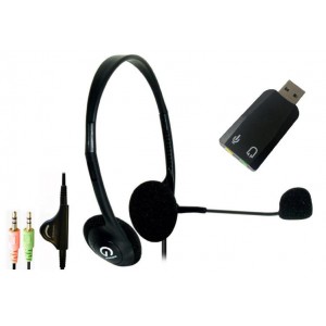 Shintaro Light Weight Headset with Microphone plus USB Audio Adapter with 3.5mm Headphone and Microphone Jack