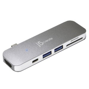 J5ceate JCD386 USB-C 7-in-1 UltraDrive Mini Dock USB-C to 4K HDMI 2xUSB-A 3.0 SD microSD card reader USB-C power delivery 3.0