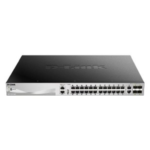 D-Link 30 port Stackable Gigabit PoE+ Switch with 24 1000Base-T PoE/PoE+ ports and 4 10 Gigabit SFP+ ports and 2 10GBASE-T ports. PoE budget 370W