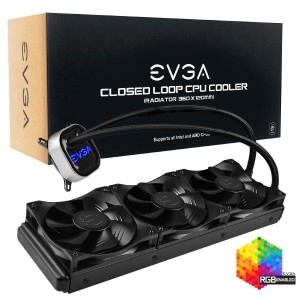 EVGA CLC 360mm All-In-One RGB LED CPU Liquid Cooler, 3x FX12 120mm PWM Fans, Intel, AMD, 5 YR Warranty, 400-HY-CL36-V1
