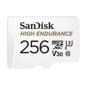 Sandisk SDSQQNR-256G-GN6IA High Endurance 256GB microSD 100MB/s 40MB/s 20K hrs 4K UHD C10 U3 V30 -40°C to 85°C Heat Freeze Shock Temperature Water X-ray Proof SD Adapter - Image 1