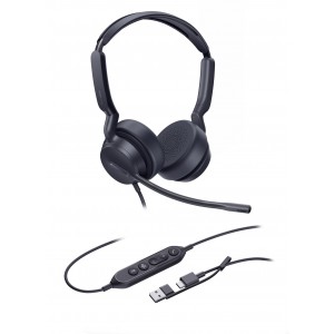 Yealink UH42-D-MS-C/A UH42 Dual Teams USB-C/A Microsoft Certified Teams USB Wired Headset, Noise-Canceling Microphone, Leather Ear Cushions Controller Teams button - Image 1