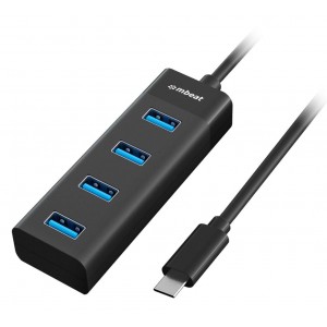 MBEAT MB-C3H-4K USB-C to 4-Port 3.0 Hub - Black USB 3.0 transfer speeds up to 5Gbps Material: ABS Plastic Cable Length: 200mm Weights: 36g - Image 1