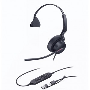 Yealink UH46-M-MS-C/A UH46 Mono Teams USB-C/A Microsoft Certified Teams USB Wired Headset 3-Noise-Canceling Microphones 35mm Speaker Busylight Leather Controller - Image 1
