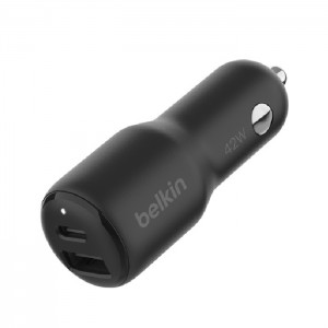 Belkin CCB005BTBK BoostCharge Dual 42W Car Charger - Black , 1xUSB-C (30W), 1xUSB-A (12W), Best for Apple & Samsung,$2,500 CEW, 2 Years Warranty - Image 1