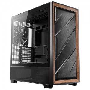 Antec FLUX-BK Flux - Black, Mid Tower, E-ATX/ATX/Micro-ATX/ITX, Tempered Glass, Wood Front, USB-C 10Gbps, 5× PWM Fans, 2Yr Wty - Image 1