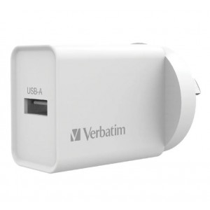 Verbatim 66590 USB Charger Single Port 2.4A - White Single Port Wall Charger Rohs, CE, Apple, Android, tablet, Handheld. OC, OV, SS, OT, Fire Resistant. - Image 1