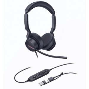 Yealink UH46-D-MS-C/A (UH46) WIRED MS STEREO HEADSET, NOISE CANCELLING MIC, LEATHER, USB- C, C/A ADAPTER - Image 1