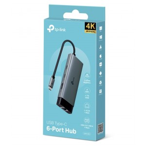 TP-LINK UH6120C USB Type-C 6-Port Hub,4K@60Hz HDMI, 1 Gbps ethernet, 100W Power Delivery, 1× USB-C Data Ports, 2× USB-A Data Ports. - Image 1