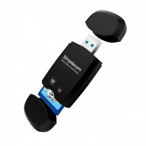 Simplecom CR303-BK CR303 2 Slot SuperSpeed USB 3.0 Card Reader with Dual Caps -Black - Image 1