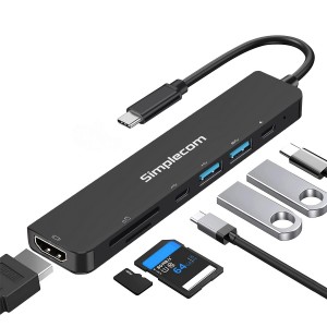 Simplecom CH547 USB-C 7-in-1 Multiport Adapter USB Hub HDMI Card Reader PD - Image 1