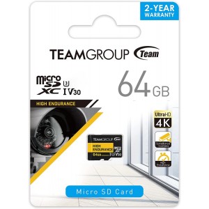 TEAM THUSDX64GIV3002 High Endurance 64GB Micro SDXC UHS-I U3 V30 Memory Card - Image 1