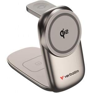 Verbatim 67038 3 in 1 Wireless Docking Qi2 Certified, Magnetic Wireless Charging. 2.5W/5W/15W - Image 1