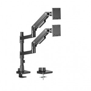 Brateck LDT81-C024P-B Noteworthy Pole-Mounted Heavy-Duty Gas Spring Dual Monitor Arm Fit Most 17'-49' Monitor Fine Texture Black - Image 1