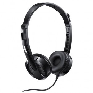 Rapoo H100-BLACK H100 Wired Stereo Headsets - HD Voice Rotary Microphone Volume Adjustment 3.5mm Headphones with Audio split adapter cable. - Image 1