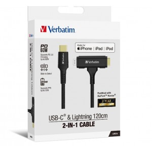 Verbatim 66974 2-in-1 Cable Type C to C & Slide 120cm -BLK - Image 1