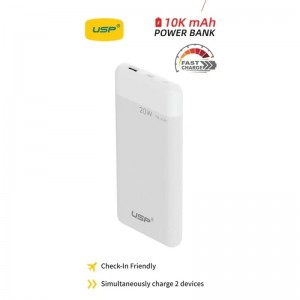 USP 6976552043762 10K mAh Power Bank White - 20W Fast Charge, 1x USB-C, 1x USB-A, Built-in Electricity Indicator Light, Fire-Resistant, 2 Years Warranty - Image 1