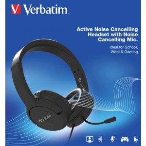 Verbatim 66706 Multimedia Headset with ANC & Noise Cancelling Boom Mic - Black - Image 1