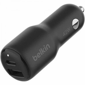 Belkin CCB005BTBK BoostCharge Auto Adapter - Universal Adapter - 1 USB - 1 USB Type-C - For iPhone, iPad Pro, iPad mini - 12 V DC Input - Black - Image 1