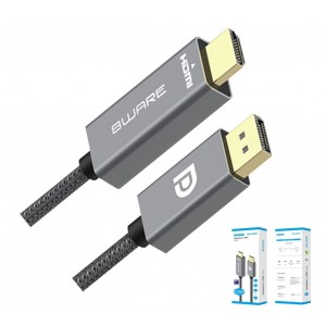8ware 8W-DPHDMI-1M 1m DisplayPort DP to HDMI Male to Male Adapter Converter Cable Retail Pack 1080P Nylon Braide for Video Card PC Notebook to Monitor Projector TV - Image 1