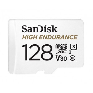 Sandisk SDSQQNR-128G-GN6IA High Endurance 128GB microSD 100MB/s 40MB/s 10K hrs 4K UHD C10 U3 V30 -40°C to 85°C Heat Freeze Shock Temperature Water X-ray Proof SD Adapter - Image 1