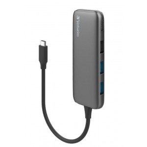 Verbatim 66603 USB-C Hub with 2 x USB-A 3.2 Gen 1 supports up to 5Gbps data transfer, 1 x USB-C supports up to 5Gbps data transfer - Space Grey - Image 1