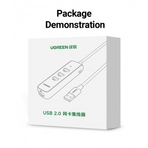UGREEN 6957303829842 20984 USB-A to 10/100 Mbps RJ45 Ethernet Adapter + 3 port USB-A HUB - Image 1