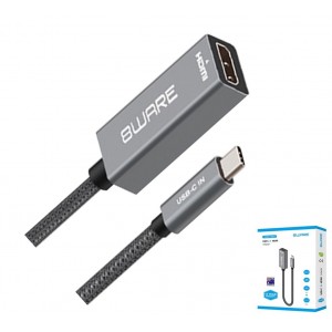 8ware 8W-USBCHDMIF 10cm USB-C to HDMI Male-Female Adapter Converter Cable Retail Pack for PC Laptop iPad MacBook Pro/Air Surface Dell XPS to Monitor Projector TV - Image 1