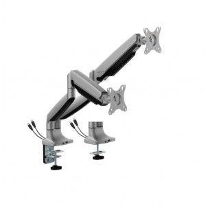Brateck LDT82-C024UC-SV LDT82-C024UC Dual Screen Heavy-Duty Gas Spring Monitory Arm with USB Ports For most 17'~35' Monitors, Matte Silver - Image 1