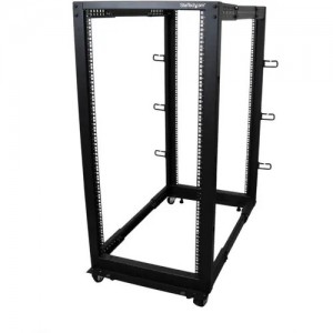 StarTech 4POSTRACK25U 4-Post 25U Mobile Open Frame Server Rack, 19in Network Rack with Casters, Rolling Rack for Computer/AV/Data/IT Equipment - 4-Post 25U Mobile open frame server rack for Data/IT equipment - 22-40in (56-101cm) Mounting Depth;  - Image 1