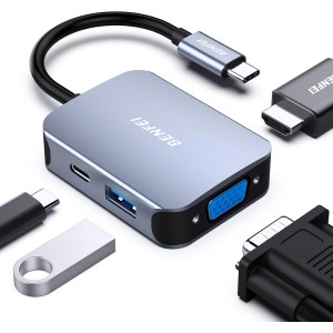 BENFEI B0CJPR27KX 000310GY USB-C 4in1 HUB - USB-C to HDMI / VGA / USB3.0 / USB-C PD Adapter Compatible with MacBook / Surface Book / Pixelbook - Image 1