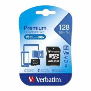 Verbatim 44085 Micro SDXC 128GB (Class 10 UHS-I) w Adaptor - 600x, 90 MB/Second, High Capacity and fast transfer. Mobile, Camera, Backup. Water Resistant - Image 1