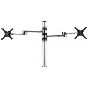 Atdec Articulated Dual Monitor Arm, Fits Up to 2x 27' Monitors Landscape, 8kg Max Load Each, Bolt Through & F-Clamp Fixing, Polished, 10 Year Warranty