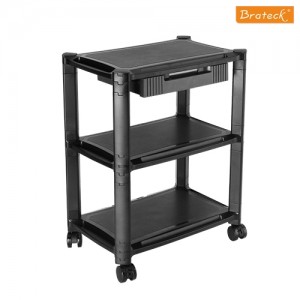 Brateck Height-Adjustable Modular Multi Purpose Smart Cart XL with Three-Tier and Drawer  13''-32'' Monitors Weight Capacity 10kg per layer(LS)