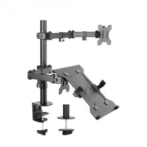 BRATECK LDT12-C1M2KN Economical Double Joint Articulating Steel Monitor Arm with Laptop Holder Fit Most 13"-32" Monitors, Up to 8kg/Screen VESA 75x75/100x1009