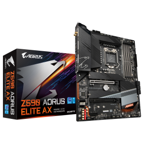 Gigabyte Z590 AORUS ELITE AX Intel ATX Motherboard, 4x DDR4 ~128GB, 2x PCI-e x16, 1x PCI-e x1, 3x M.2, 6x SATA, RAID 0/1/5/10, 1x USB-C, 5x USB 3.2