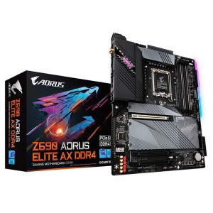 Gigabyte Z690 AORUS ELITE AX DDR4 Intel LGA 1700 ATX Motherboard, 4x DDR4 ~128GB, 3x PCI-E x16, 4x M.2, 6x SATA, 1x USB-C, 5x USB 3.2, 4x USB 2.0, WIF