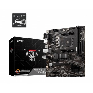 MSI A520M PRO AMD M-ATX Motherboard AM4 Ryzen 2xDDR4 4xSATAIII 1xPCIEx16 2xPCIE 2xM.2 1xDP 1xHDMI 1xVGA 6xUSB3.2