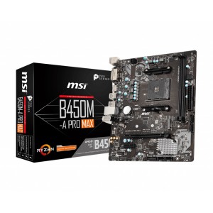 MSI B450M-A PRO MAX AMD M-ATX Motherboard - AM4 Ryzen, 2xDDR4, 4xSATAIII, M.2, 4xUSB3.2, 2xUSB2.0, 1xPCIE x16, DVI-D 1xHDMI