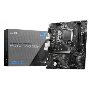 MSI PRO H610M-G DDR4 Intel LGA 1700 mATX Motherboard 2x DDR4~64GB,1x PCIe x16,1x PCIe x1,1x M.2,4x SATA 6Gb/s,4x USB 3.2,6x USB 2.0