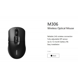 Rapoo M306 2.4 Wireless Optical Mice with Side FWD and Back Buttons. 12 Months Long Battery Life, Easy Installation. Adjustable DPI 3200. Office Mice.