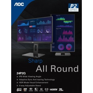 AOC 23.8' IPS 4ms Full HD Business Monitor - HDR Mode, VGA, HDMI, DP, and Speaker x2,  VESA100mm, USB3 Hub,  4 way Adjustable Stand.