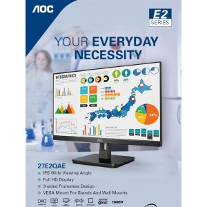 AOC 27' IPS 4ms Full HD, 3-Sided Frameless,  Adaptive Sync, VESA 100x100, VGA × 1, HDMI 1.4 × 1, DisplayPort 1.2 × 1 Business Monitor