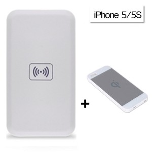 QI WIRELESS CHARGER CHARING PAD + RECEIVER FOR IPHONE 5/5S/5C (White)