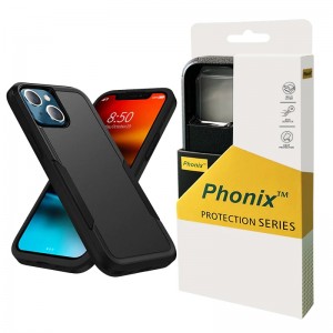 Phonix Apple iPhone 12 Mini Armor Light Case Black - Two Tough Layers, Port Covers, No-Slip Grippy Edges, Durable, Rugged Case, Sleek, Pocket fit