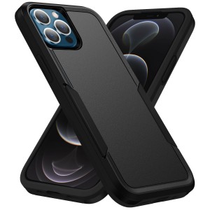 Phonix Apple iPhone 12 / iPhone 12 Pro Armor Light Case Black - Two Tough Layers, Port Covers, No-Slip Grippy Edges, Durable, Rugged Case, Sleek