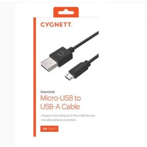 Cygnett Essentials Micro-USB to USB-A Cable (2M) - Black (CY2726PCCSM), Supports 2.4A/12W Fast Charging, Durable Cables & Connectors
