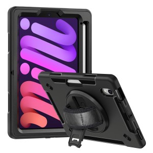 USP CHDPMINI6 Rugged Apple iPad Mini A17 Pro (7th Gen)/ iPad Mini (8.3") (6th Gen) Case with Sling Black-Built-in-Kickstand, 3 Years Warranty