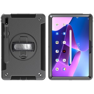 USP HDTLM10PLUS Rugged Lenovo Tab M10 Plus (10.6') (3rd Gen) Case + Screen Protector Black - Built-in-Kickstand, Adjustable Hand Strap, DropProof, 3 Year Warranty